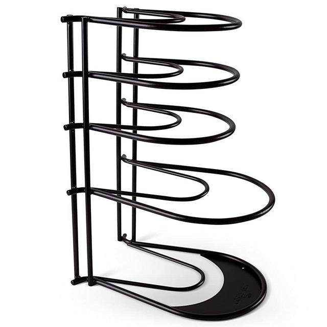 Pan Organizer Rack - 60 to 100-LBS Capacity Extremely Heavy Duty - 8mm Thick Made in India - Matte-Black 15.9"-Tall 5-Tier Space-Saving Kitchen Counter/Cabinet Storage for Cast Iron Dutch Oven, Skillets, Pots, Dish, Plate
