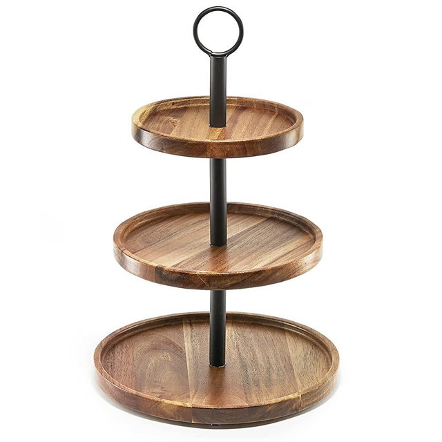 WILDMOS 3 Tier Cupcake Stand, Farmhouse Rustic Tiered Serving Tray,3 Tier Serving Tray for Farmhouse Kitchen Decor, Wood Dessert Tray for Tea Party Wedding Server, Decorative Tiered Tray.