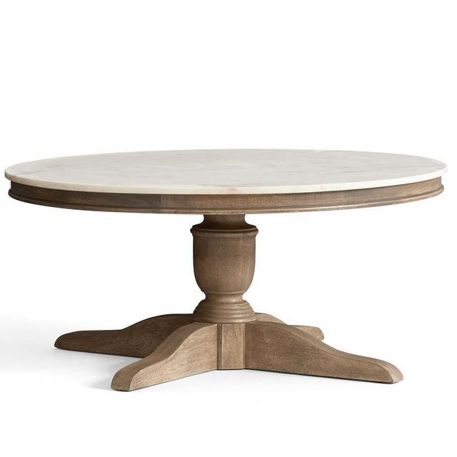 Alexandra Marble Round Coffee Table, Gray Wash