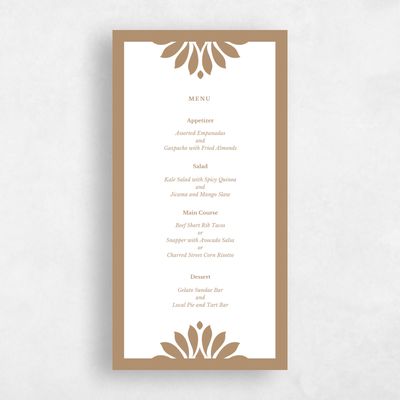 Metallic Bronze, Brown Wedding Menu - Mantova Letterpress
