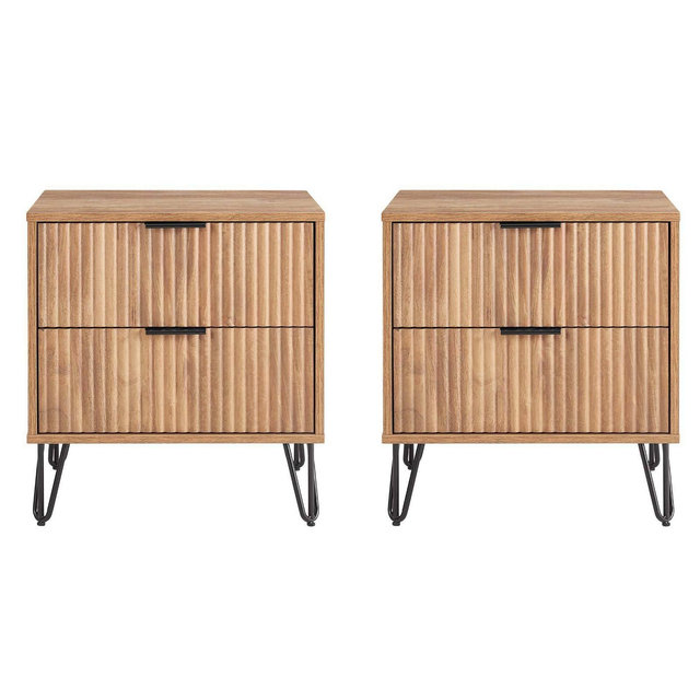 Manhattan Comfort Set of 2 Dumbo 2 Drawer Nightstands Golden Brown: Modern MDF Storage Furniture with Metal Glides