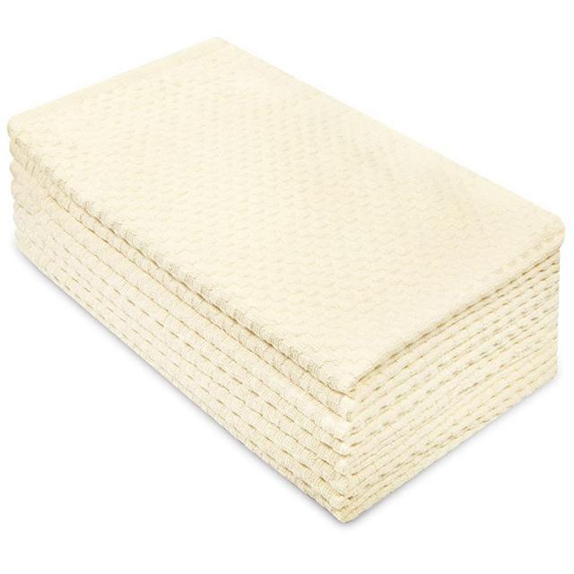 COTTON CRAFT - 8 Pack - Euro Cafe Waffle Weave Terry Kitchen Towels - 16x28 Inches - Ivory - 400 GSM Quality - 100% Ringspun 2 Ply Cotton - Highly Absorbent Low Lint - Multi Purpose