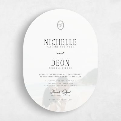 White Oval Wedding Invitation - Reece Classic