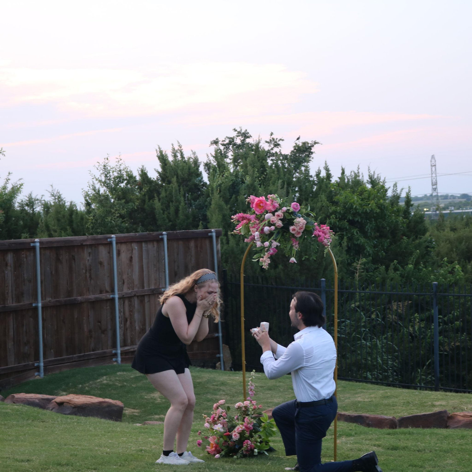 Zach planned to have this moment at sunset in the backyard because we love that time of day so mcuh.