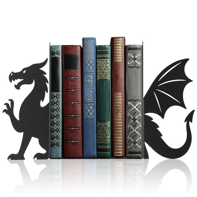 Geelin Dragon Metal Bookends Set of 2 Styles Fantasy Book Ends for Shelves Bookshelf Home Office Desk Bookshelf Decor Gift for Dragon Lovers and Reading Enthusiasts