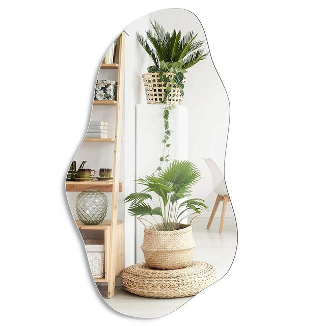 Barnyard Designs Asymmetrical Irregular Wall Mirror - Hotel Quality Craftsmanship with Abstract Frameless Shape - HD Clarity Reflection - Mount from Multiple Directions (18" x 32" / Cloud 1)
