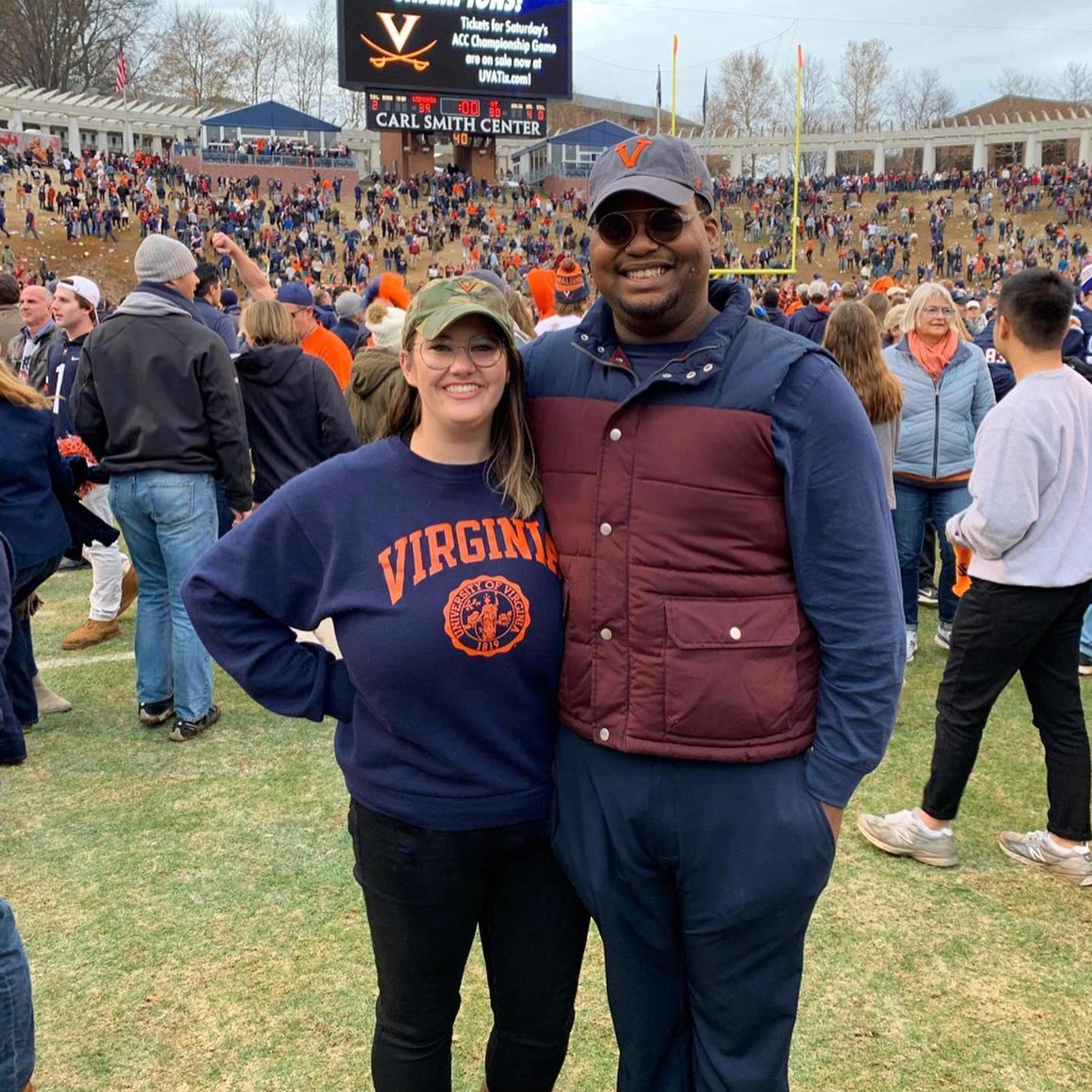 Merric didnt know what he was signing up for, when he fell for a die hard UVA fan! But we have enjoyed going to many games over the years! Go Hoos!
