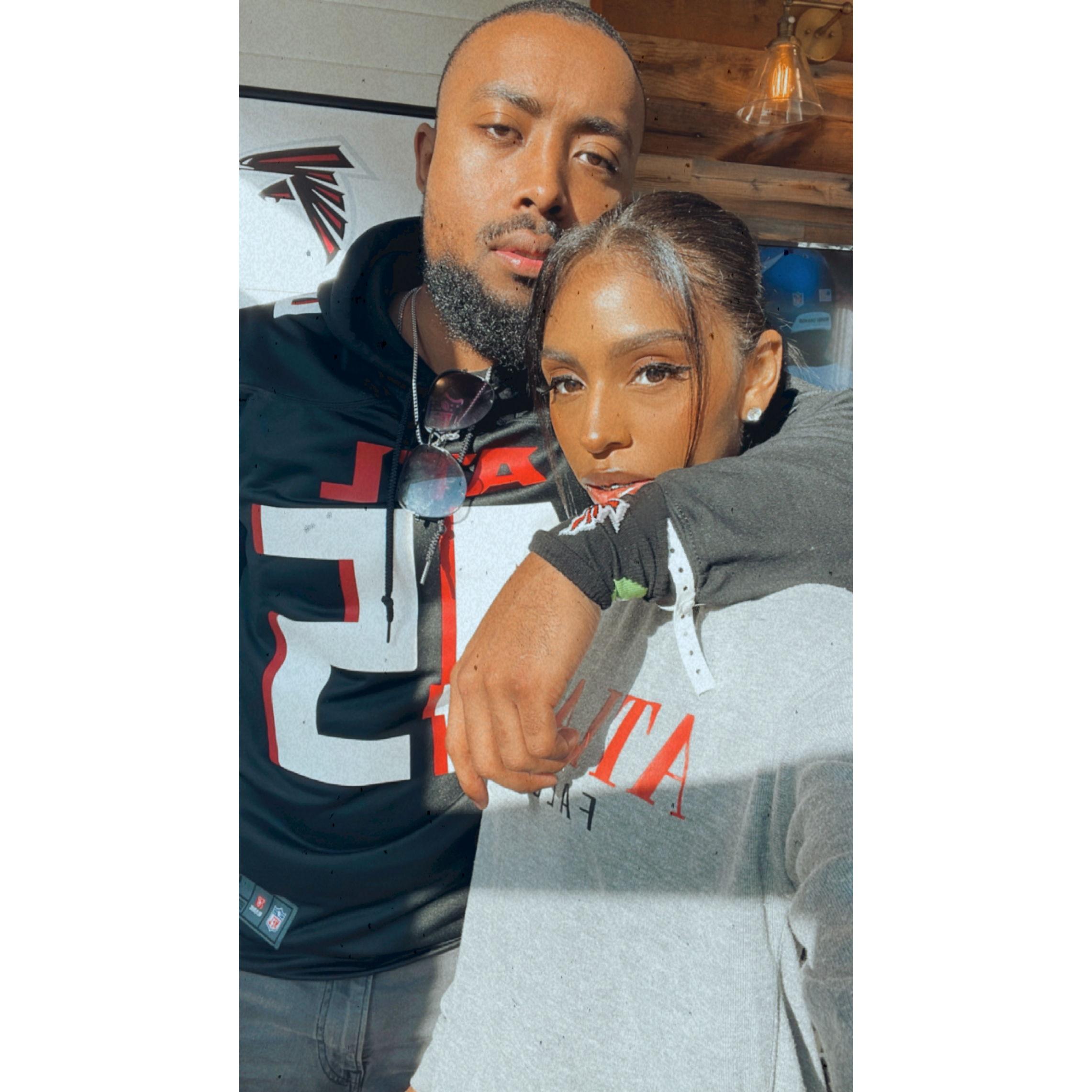 Our first Falcons game together, Thank God we won! #riseup