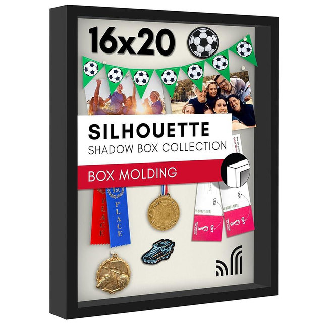 Americanflat 16x20 Shadow Box Frame with Polished Plexiglass - Silhouette Collection - Large Shadow Box Display Case for Tabletop and Wall Display - Black with Soft Felt Back