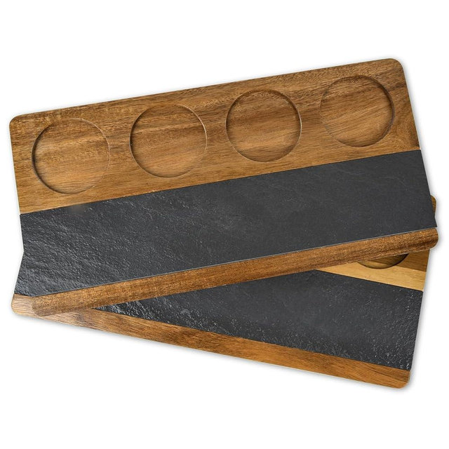 SoeKoa Flight Board, Whiskey Tasting, Beer Flight Board with Writable Stones That Hold 8 Cups, Whiskey Tasting Board for Chalkboard Labels Brewery Gifts Party Bar Pack of 2