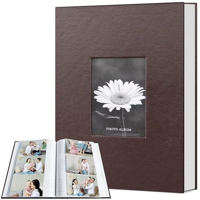 Popotop Photo Album 4x6 300 Photos with Writing Space, Leather Cover Album with Display Picture Window, Photo Book for Wedding Family Baby Gift