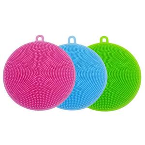 Silicone Sponge Antibacterial Brush Dish Scrubber - 3 Pieces Pot Holder Multipurpose Dish-Washing Mildew Free Antimicrobial