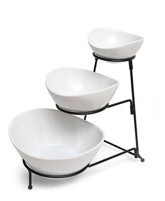 Laurie Gates Gracious Dining 3 Tier Bowl Server Set with Metal Stand