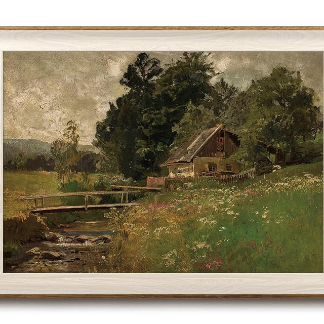 KISSFOX Framed Wall Art Vintage Wall Decor Cottage Canvas Art Countryside Pictures Landscape Paintings Rustic Artwork Farmhouse Prints For Living Room Bedroom