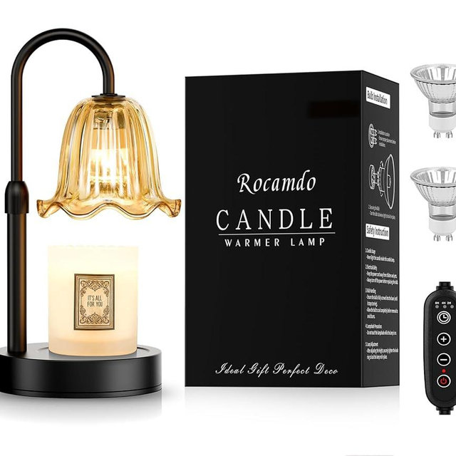 Candle Warmer Lamp with Timer, Birthday for Women Mom, House Warming Gifts Modern Farmhouse Home Decor, Dimmable Wax Melt Warmer for Jar Candles with 2 Bulbs (Amber)