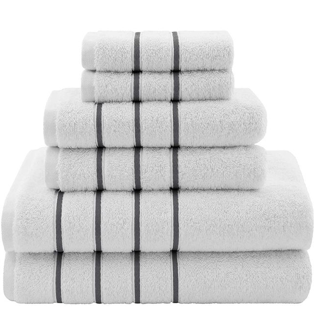 Dorlion 6-Piece Striped Towels Plush, Absorbent & Super Soft, Cotton Turkish Towel Set for Decorative Bathroom Dry Quickly - Dark Grey