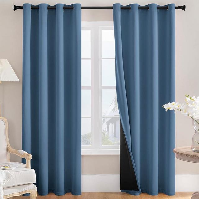 Rutterllow Total Blackout Curtains 2 Panels - Thermal Insulate Double Layer with Black Liner for Bedroom, Grommet Top (52 by 95 inches, Stone Blue)