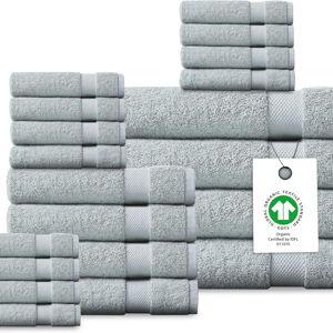 Organic Cotton Luxuriously Plush Towel 20 Piece Set |GOTS & Oeko-TEX Certified|Premium Hotel Quality Towels|Feather Touch Technology|650 GSM Long Staple|Soft, Quick Dry & Ultra-Absorbent