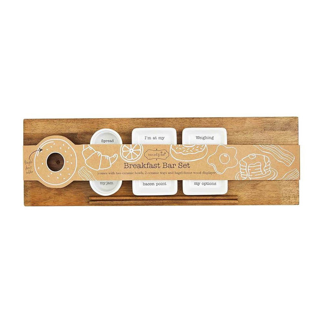 Mud Pie Breakfast Bar Serving Set, Wood, 22" x 8"