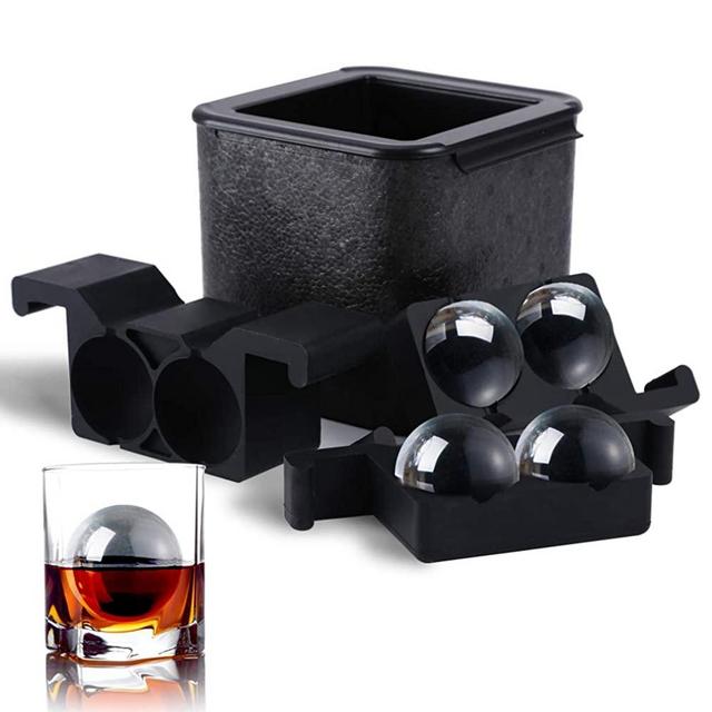 TINANA Crystal Clear Ice Ball Maker, 4 Cavity Large Clear Ice Balls Form, 2.36” Round Ice Sphere Trays for Whiskey, Cocktail, Brandy, Bourbon