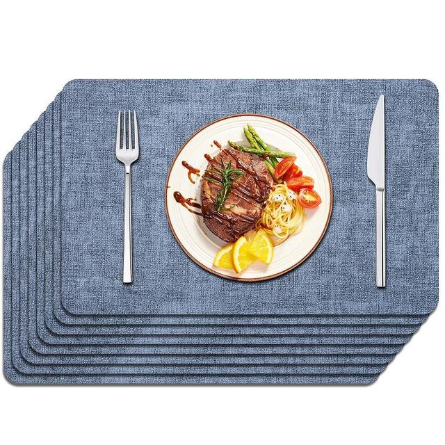 Maxpearl Set of 8 Faux Leather Table Placemats – Heat Resistant, Waterproof, Easy to Clean, Non-Slip Mats for Dining Table, Kitchen, Indoor & Outdoor, 17”x12”, Blue