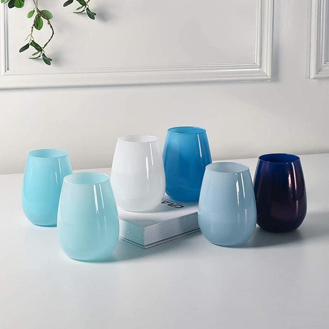 Multi Colored Stemless Wine Glasses, Set of 6 Colored Wine Glass Perfect for Friend Women Family Coworker, Ideal Gift for Party Birthday Wedding Festival, 15 Ounce