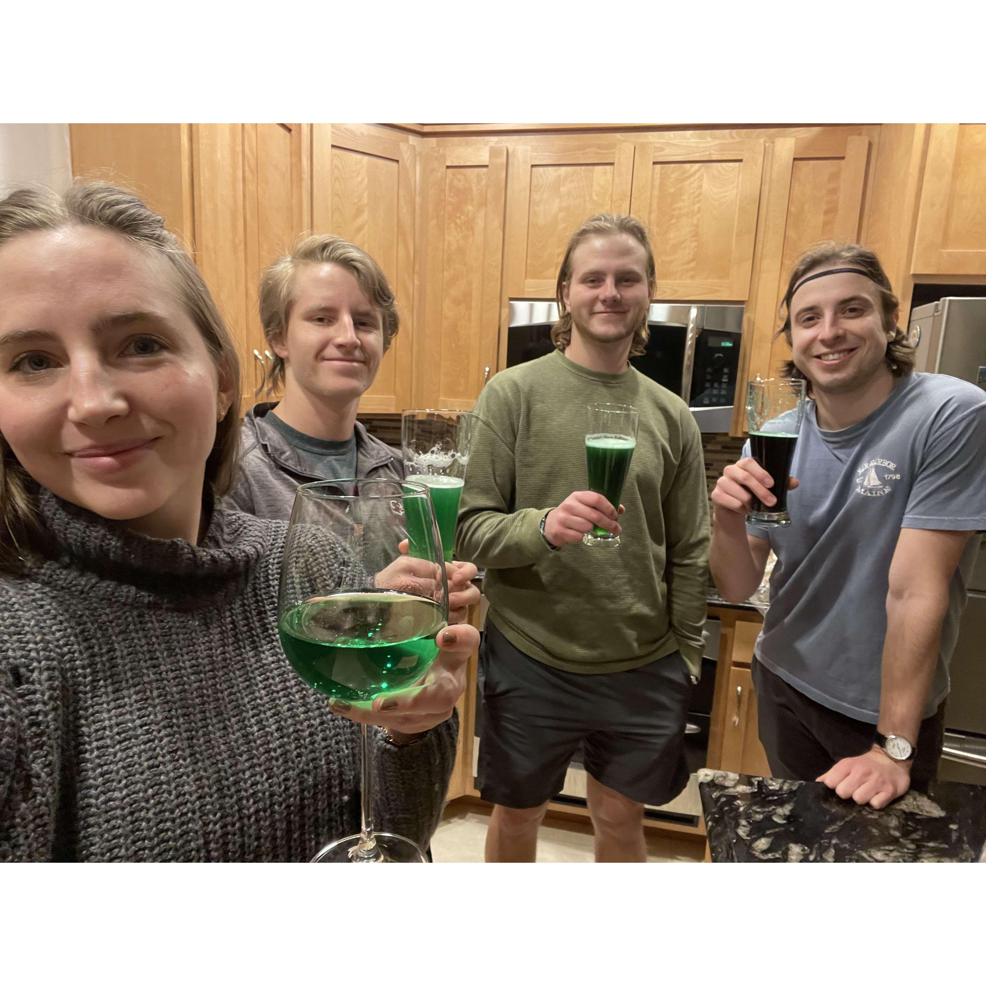 Celebrating St. Patrick's Day with some green beverages. 