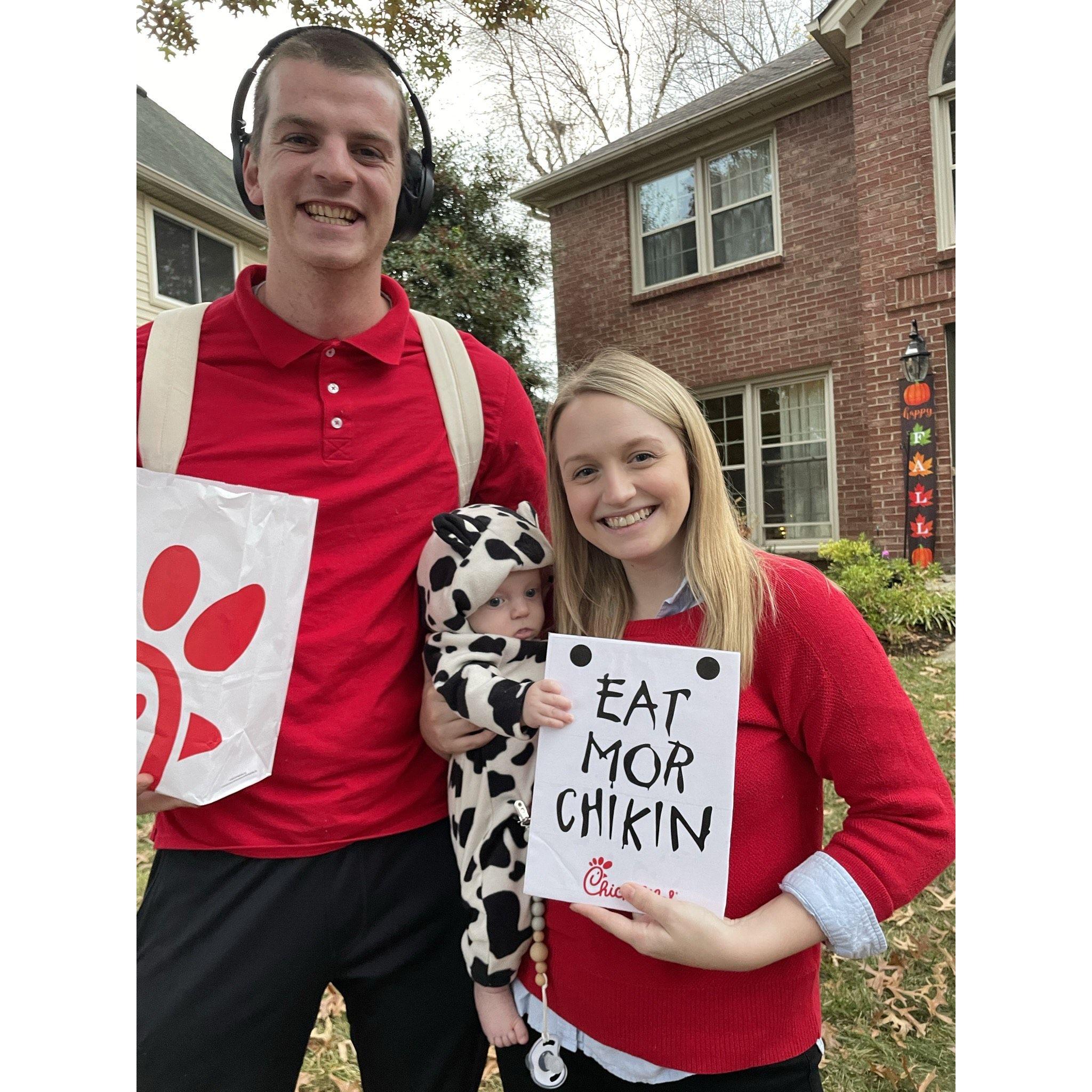 Leo's first Halloween. Our fave, Chick-Fil-A!