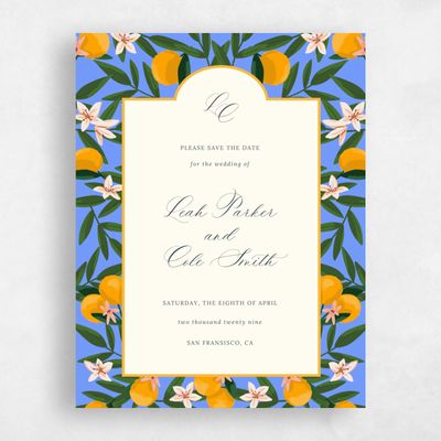 Rich Blue Wedding Save the Date - Melissa Portrait