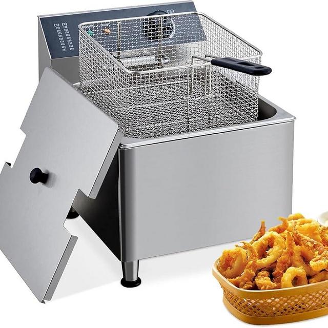 ​​TROPOW 11L Commercial Deep Fryer | 304 Stainless Steel Electric Countertop Fryer with XL Basket & Lid | 1700W 110V for Restaurant & Home Kitchen​​