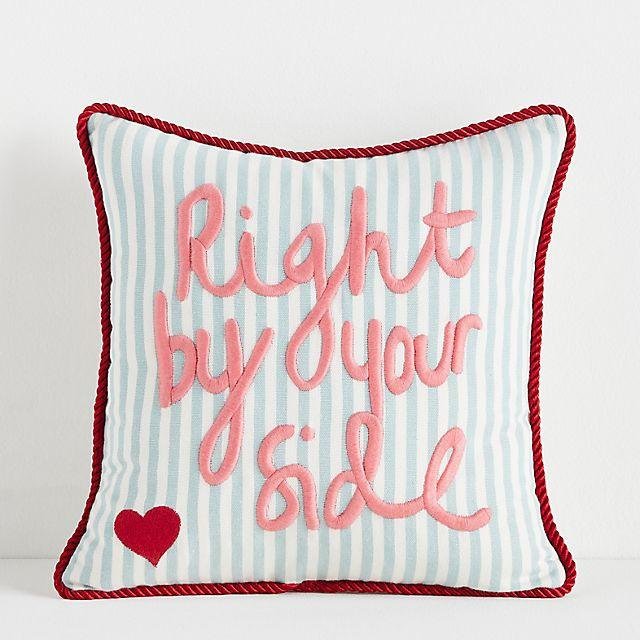 L&Clay Cotton Embroidered Text Pillow