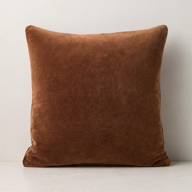 Encino Sienna Brown Organic Cotton Stonewashed Velvet Throw Pillow with Down-Alternative Insert 20"x20"