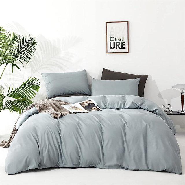 Luxlovery Blue Comforter Set King Dusty Blue Bedding Comforter Set Solid Haze Blue Minimalist Bedding Set Mist Blue Breathable Blanket Quilts Modern Light Blue Solid Comforter Set for King Bed