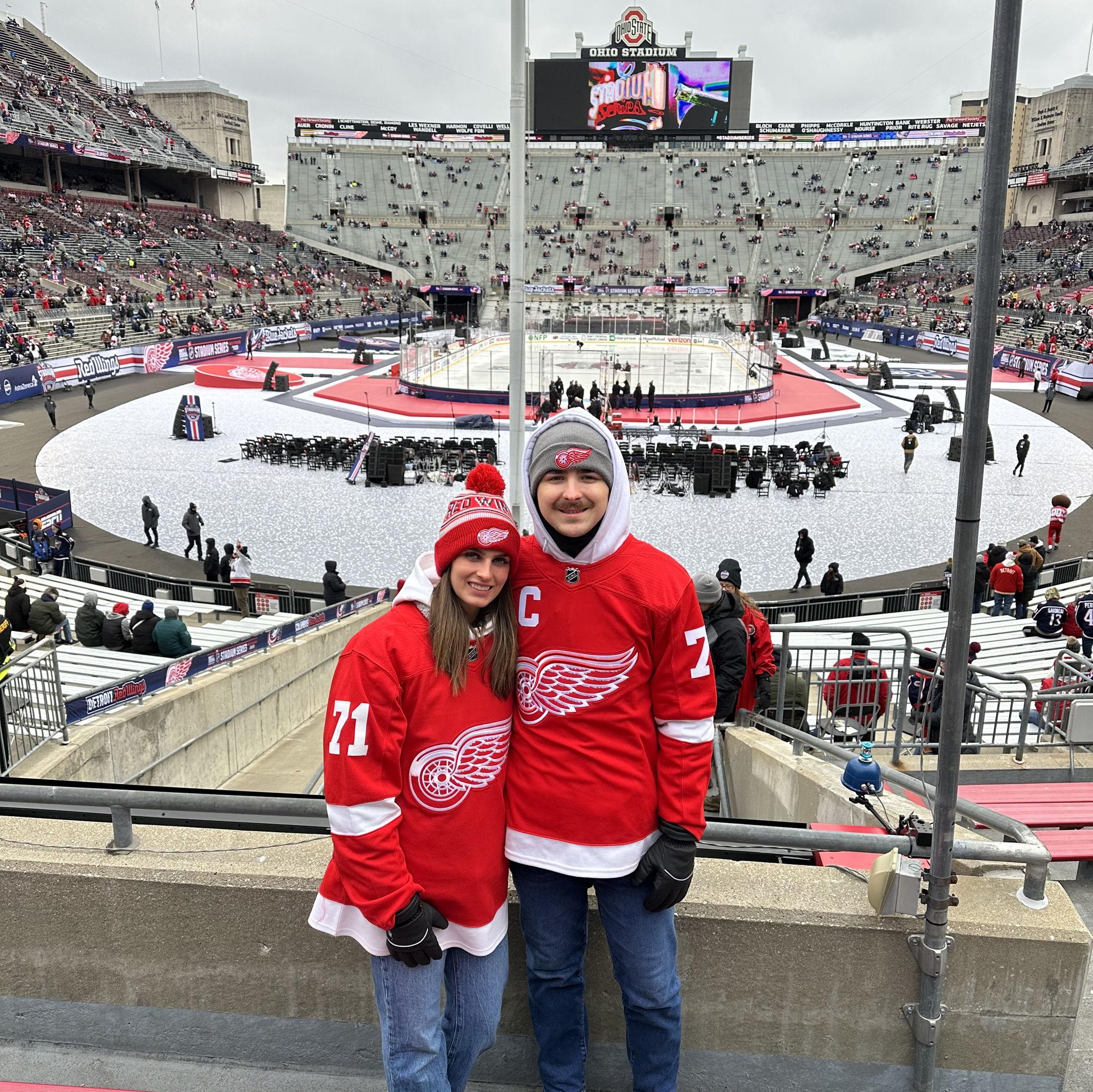 March 2025: Quick trip to Columbus, Ohio for a Red Wings Stadium Series Game! We were so bundled up and freezing!