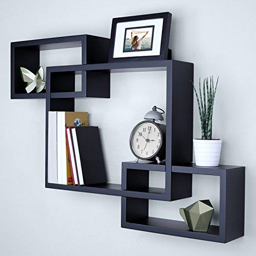 Ballucci Wooden Interweave Floating Wall Mounted Shelves, Horizontal and Vertical Display Storage Shelf for Living Room Bedroom Entryway Hallway Bathroom, 26" x 18", Black