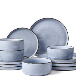 Famiware Annecy Plates and Bowls Sets, 12 Pieces Dinnerware Sets, Microwave and Dishwasher Safe Dishes Set for 4, Chip and Scratch Resistant, Reactive Blue