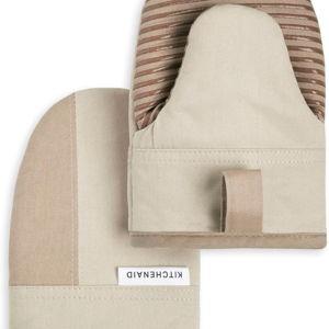 KitchenAid Beacon Two-Tone Non-Slip Mini Oven Mitt Set, Milkshake/Beige, 5.5"x8", 2 Piece