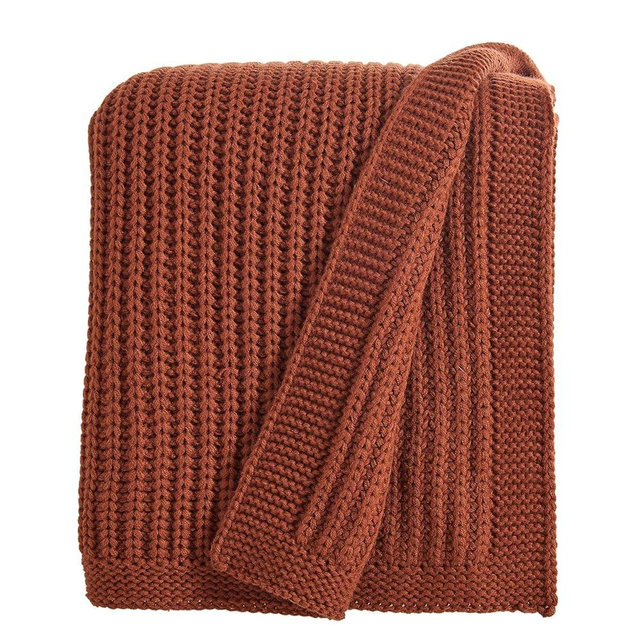Chunky Knit Rust Orange Throw Blanket 60"x80" Soft Cozy Lightweight Knitted Blanket for Couch Sofa Bed, Cute Decorative Spring Throw for Living Room