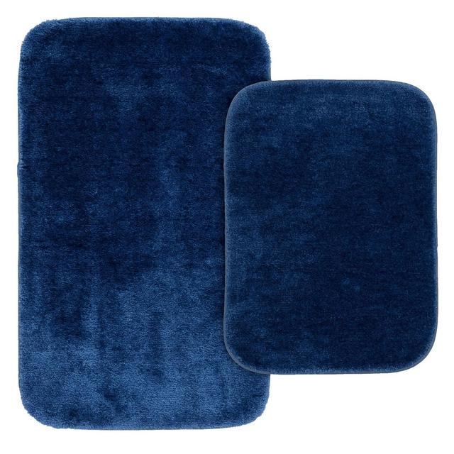 2pc Traditional Nylon Washable Bathroom Rug Set Navy - Garland