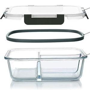 M MCIRCO [5-Pack, 36 oz] Glass Meal Prep Containers 3 Compartment with Lids, Glass Lunch Containers,Food Prep Lunch Box,Bento Box,Microwave, Oven, Freezer, Dishwasher (4.5 Cups)