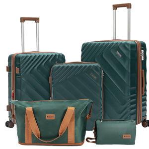5 piece Luggage Set Expandable Suitcase (Dark Green)