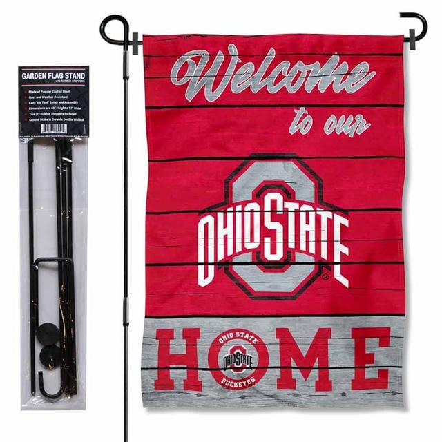 College Flags & Banners Co. Ohio State Buckeyes Welcome to Our Home Garden Flag with Stand Holder