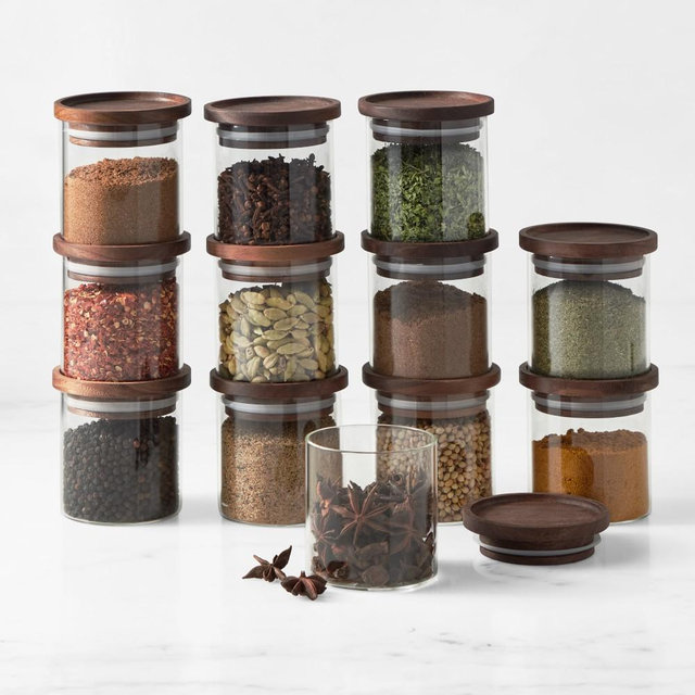Hold Everything Stackable Spice Jar, Walnut Finish, Set of 12