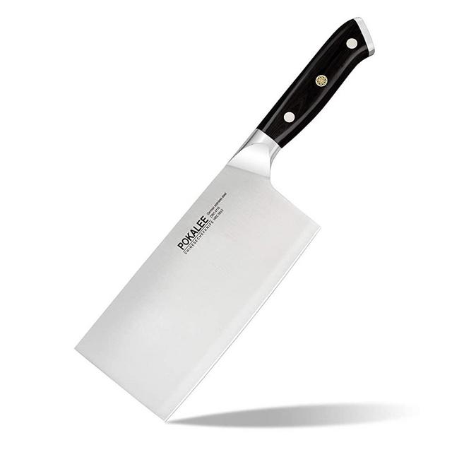 POKALEE 7 Inch Cleaver Chinese Butcher Knife, Best Quality German High Carbon Stainless Steel Kitchen Knife for Kitchen and Restaurant