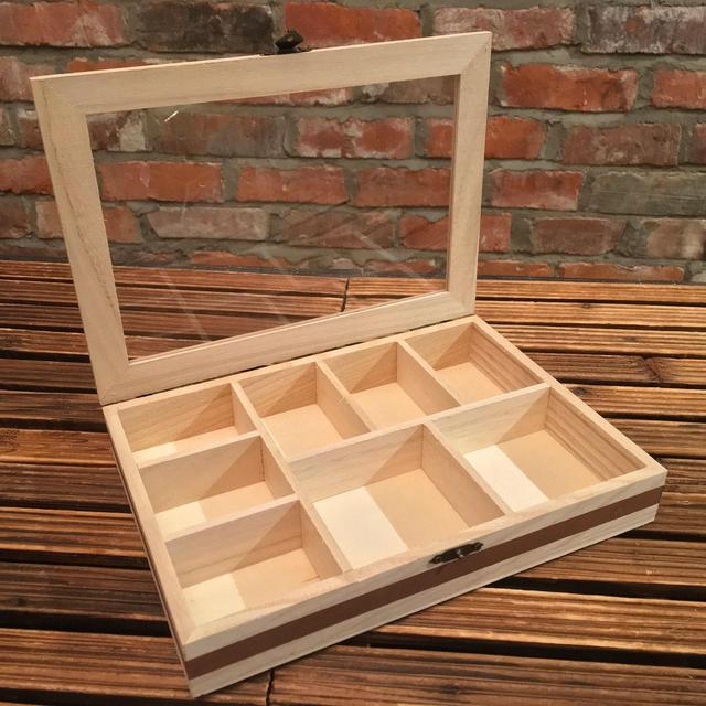 Handmade Wooden Box with Partitions - Acrylic Top - Light Weight - Perfect for Crystals Storage - 8 Compartments - Crystals Storage Box