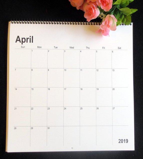 Large Square Blank 2019 Wall Calendar 12"x11.5" DIY scrabooking, handmade gifts, photography, stamping, watercolor, handprints FREE SHIPPING