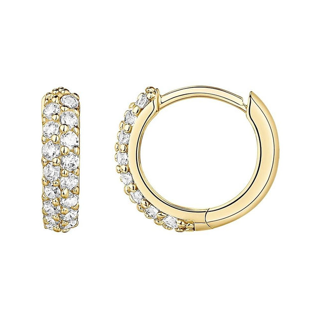 PAVOI 14K Gold Plated Cubic Zirconia Huggie Hoop Earrings for Women - 925 Sterling Silver Posts Small Round Huggies Stud Earrings for Women