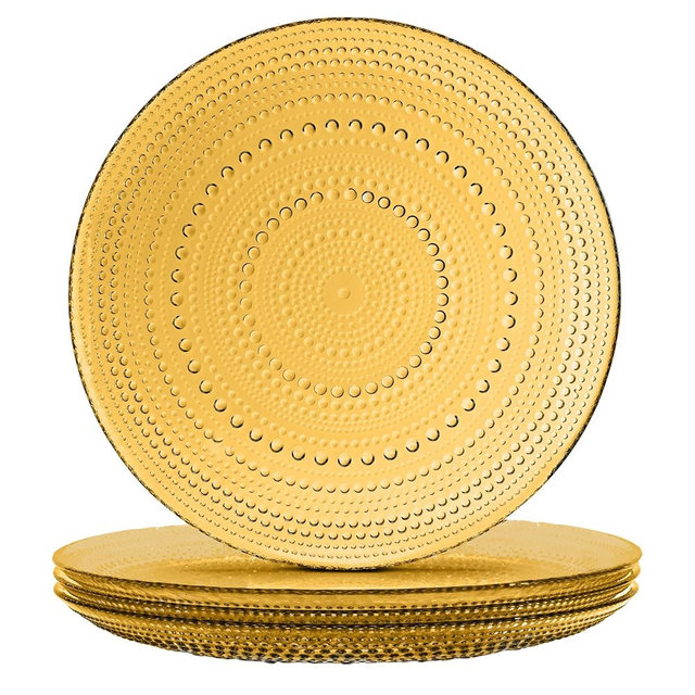 Yungala Amber Hobnail Dinner Plates Set of 4 Pressed Glass 10.5 Inch Plates Dishwasher Safe