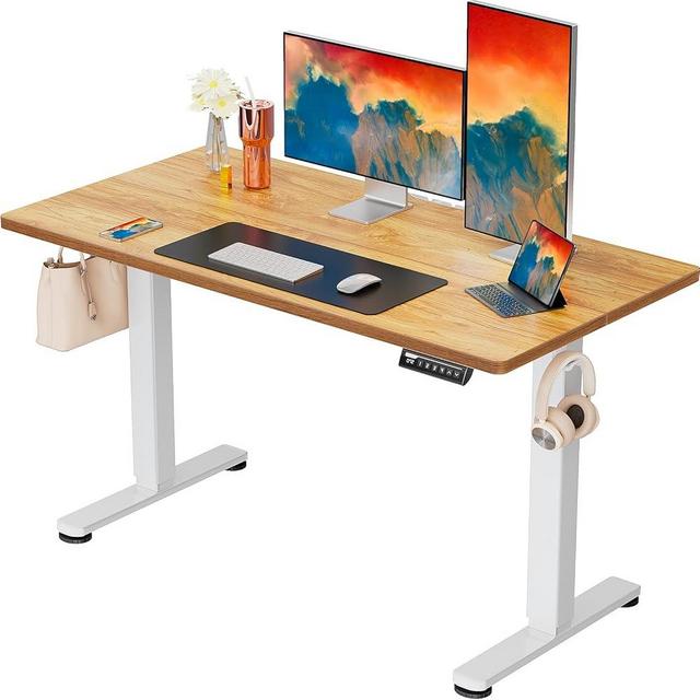 ErGear Height Adjustable Electric Standing Desk, 48 x 24 Inches Sit Stand up Desk, Memory Computer Home Office Desk (Light Vintage Brown)