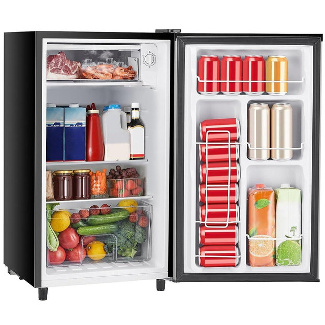 Sweetcrispy 3.2 Cu.Ft Mini Fridge with Freezer Small Refrigerator Single Door Adjustable Thermostat Energy-efficient Low Noise, Compact Fridge for Bedroom, Office, Dorm (Silver Door)